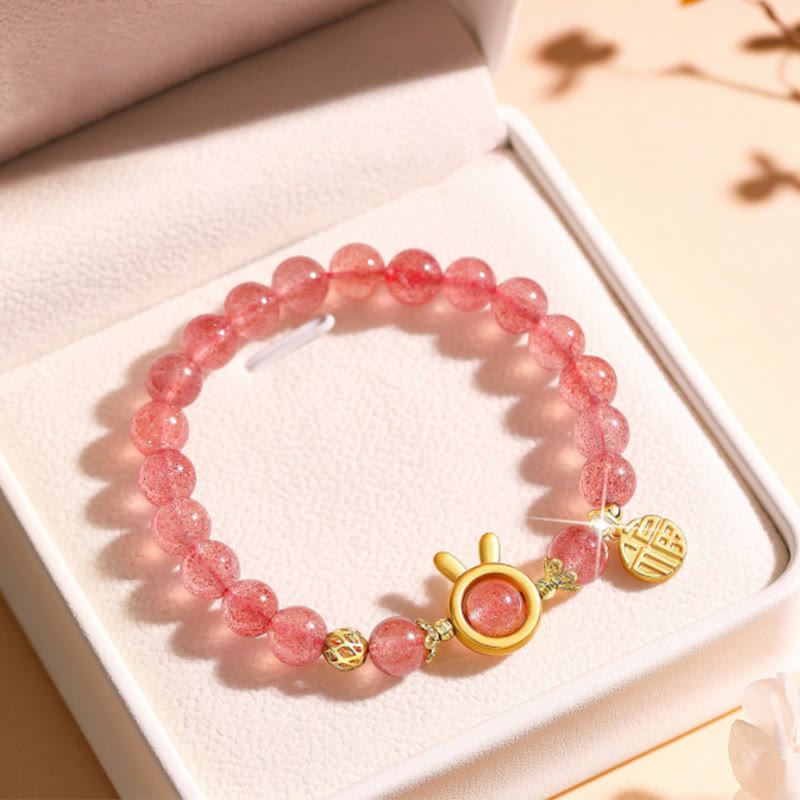Pink Rose Quartz & Hetian Jade Fu Symbol Crystal Bracelet