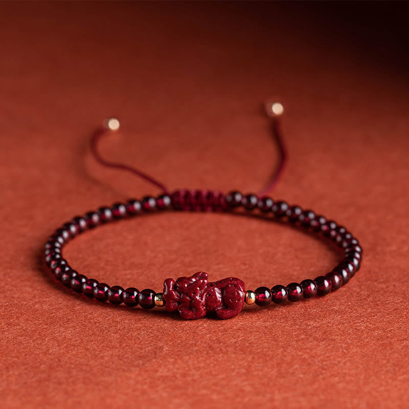Garnet Cinnabar PiXiu Blessing Calm String Bracelet