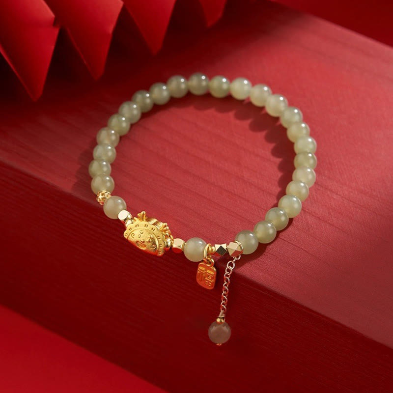 Year of the Dragon Dumpling Natural Red Agate Garnet Hetian Jade Fu Character Luck Success Bracelet