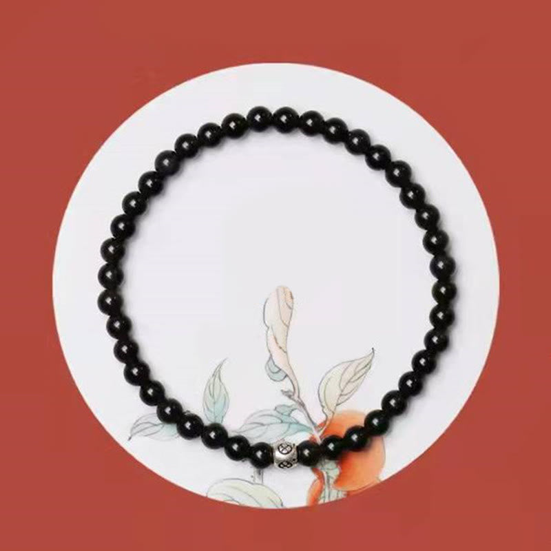 Minimalist Natural Black Obsidian and Smoky Quartz Beaded Energy Bracelet