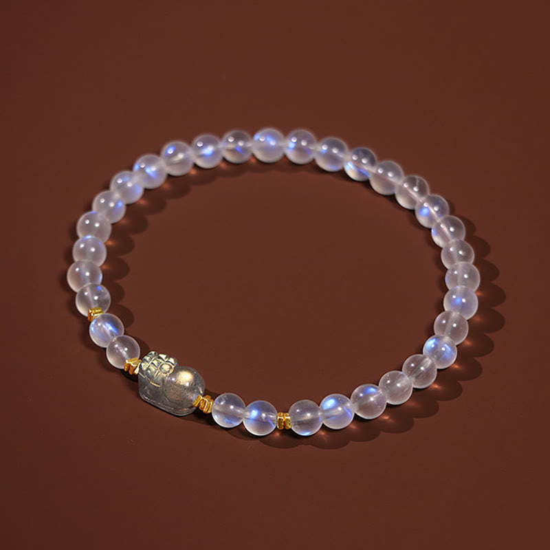 925 Sterling Silver Plated Gold Natural Moonstone PiXiu Healing Bracelet