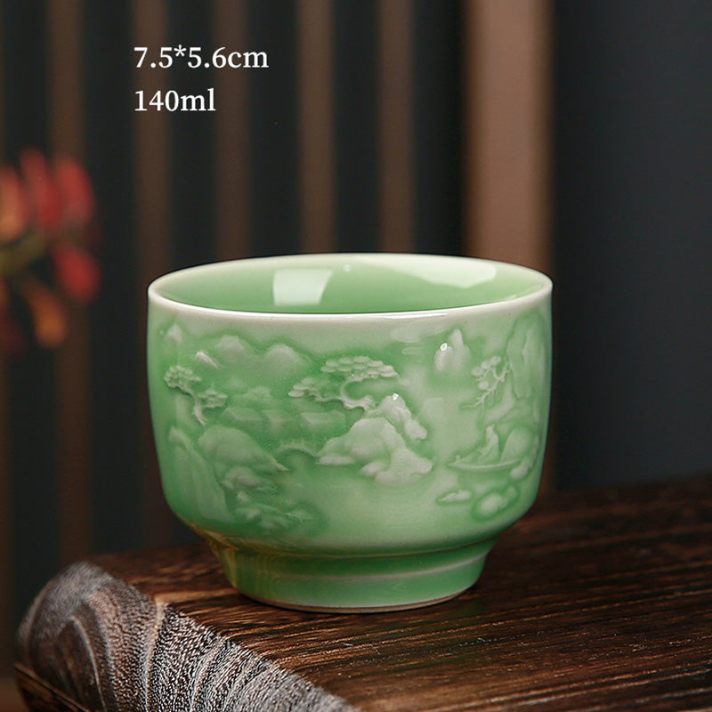 Trees Pavilion Mountains Rivers Pine Ceramic Teacup Kung Fu Tea Cup