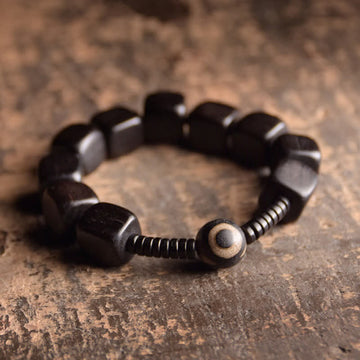 Handmade Tibetan Ebony Wood and Dzi Bead Strength Bracelet
