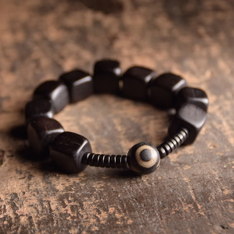 Handmade Tibetan Ebony Wood and Dzi Bead Strength Bracelet