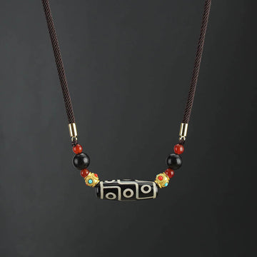 Tibetan Nine-Eye Dzi Bead Protection Blessings String Necklace Pendant