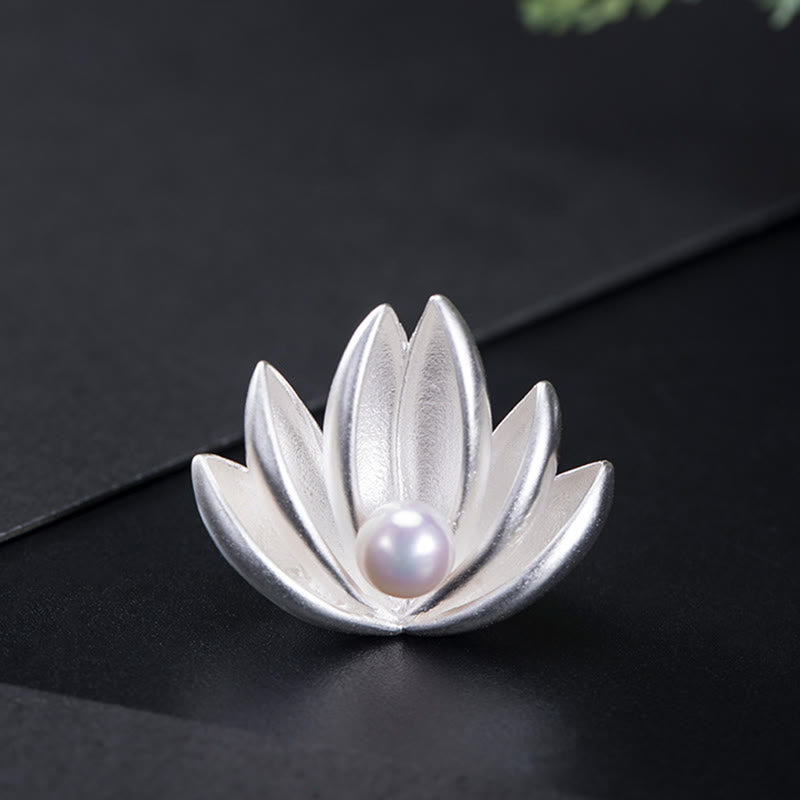 925 Sterling Silver Lotus Flower Pearl New Beginning Brooch