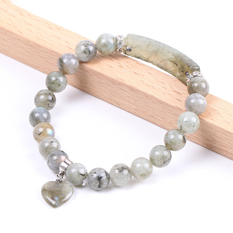 Natural Gemstone Heart Focal Beaded Bracelet for Emotional Balance