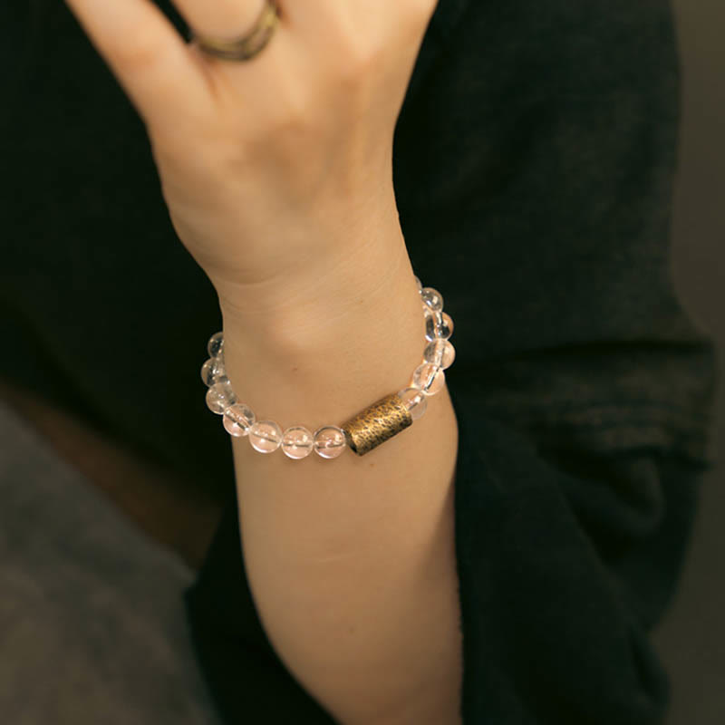 White Crystal Red Hematoid Quartz Gold Rutilated Quartz Purple Phantom Protection Bracelet