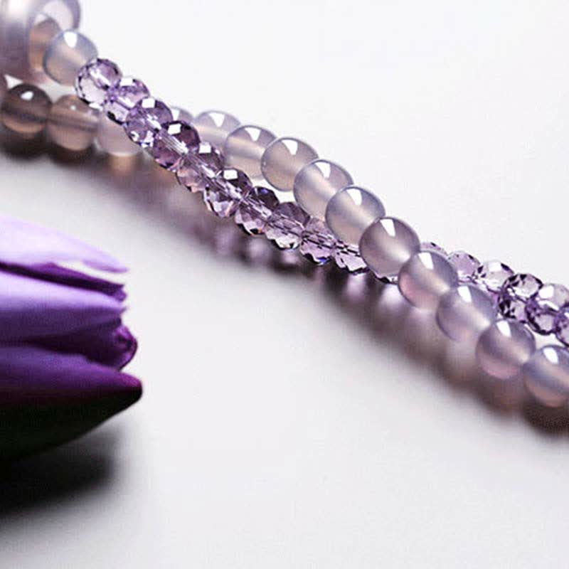 Natural Amethyst and Agate Crystal Beaded Meditation Bracelet