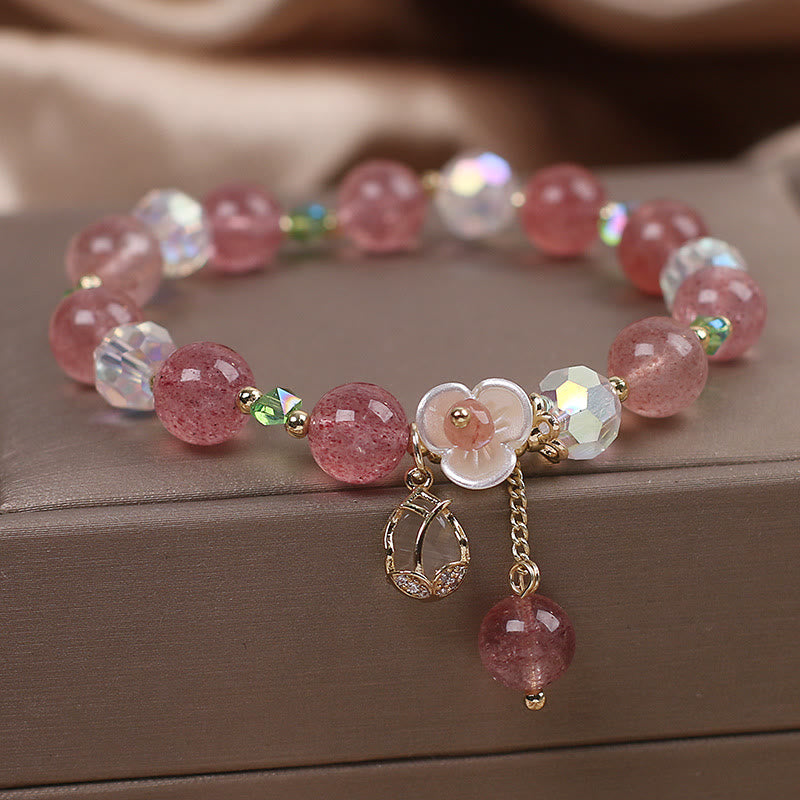 Natural Clear Quartz and Floral Gemstone Bracelet for Emotional Clarity