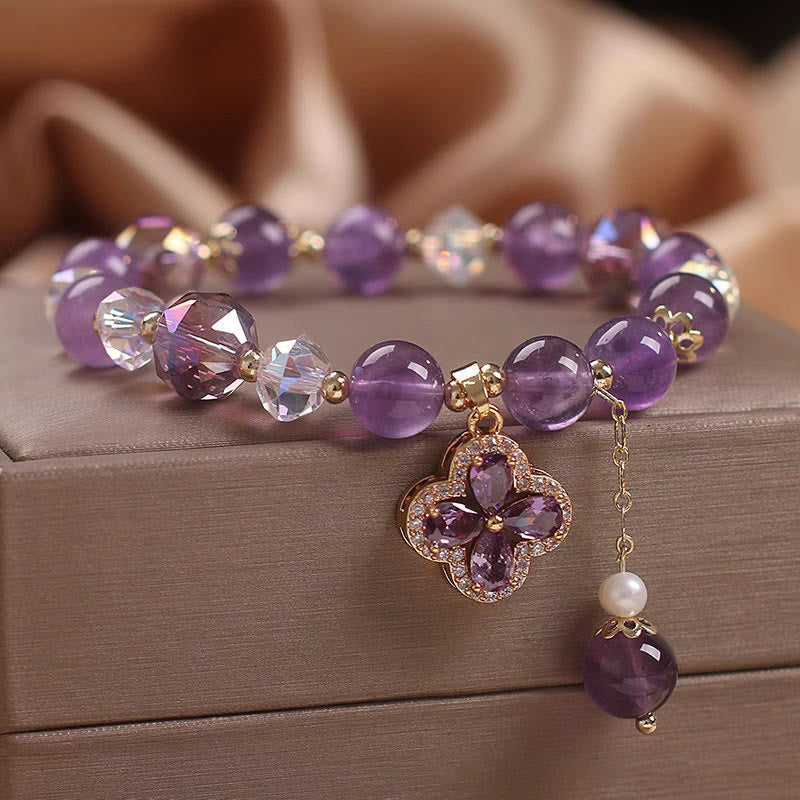 "All the best for Calm and Wisdom" Amethyst Flower Bracelet Includes Gift Message Card