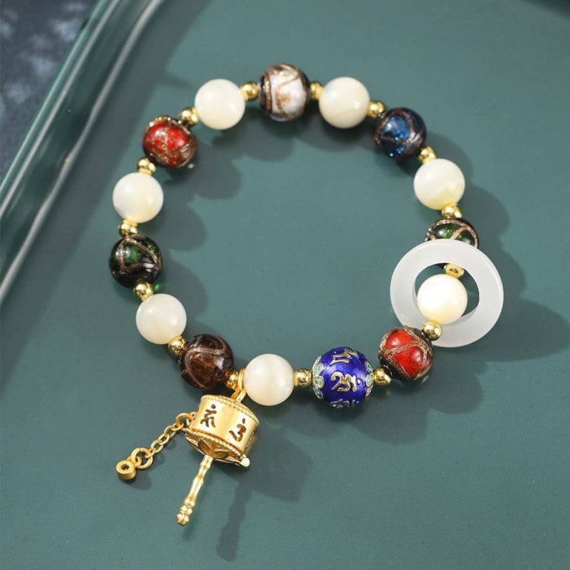 Tibetan Incense Ash Liuli Copper Om Mani Padme Hum Prayer Wheel Gemstone Bracelet