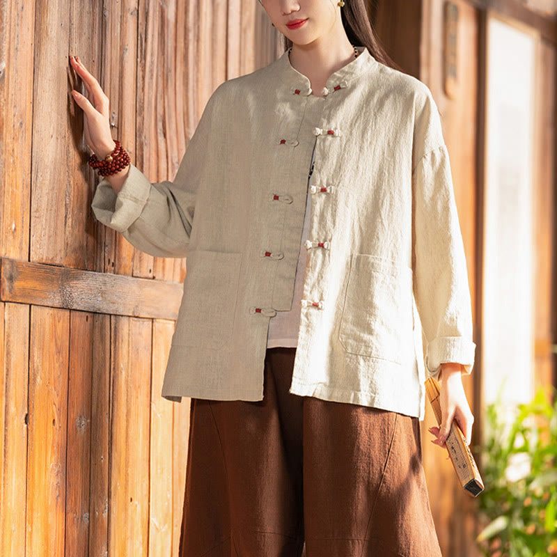 Frog-Button Shirt Zen Meditation Top Clothing Cotton Linen Jacket