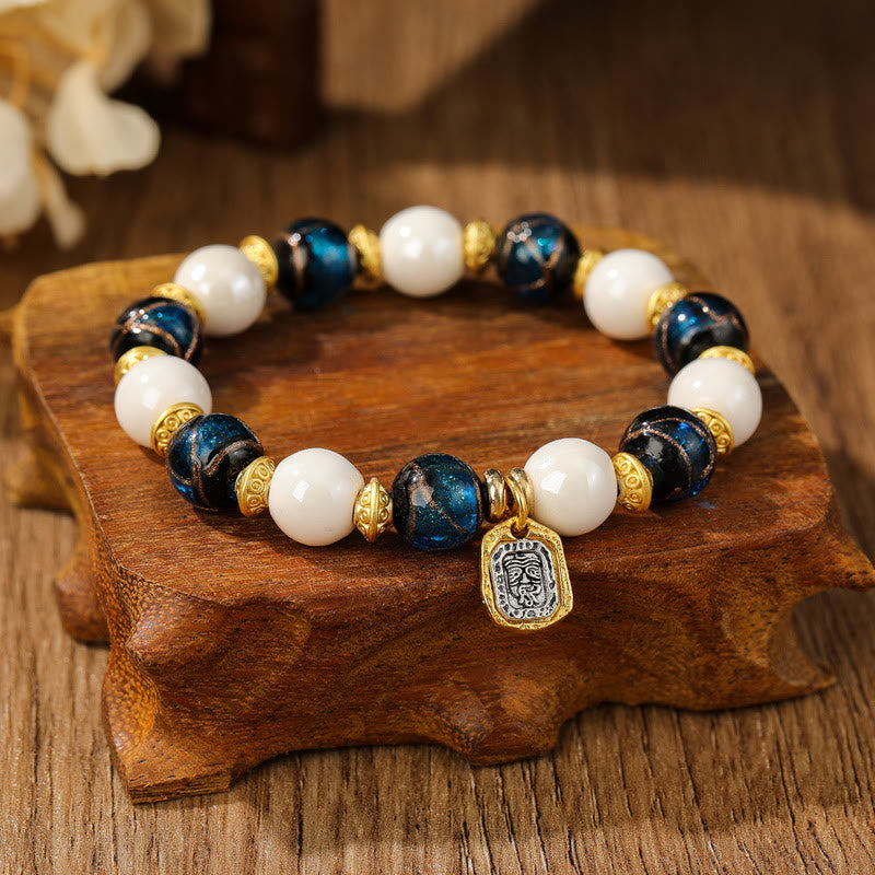 Tibetan Zakiram Goddess of Wealth Charm Liuli Glass Incense Ash Porcelain Bead Protection Bracelet