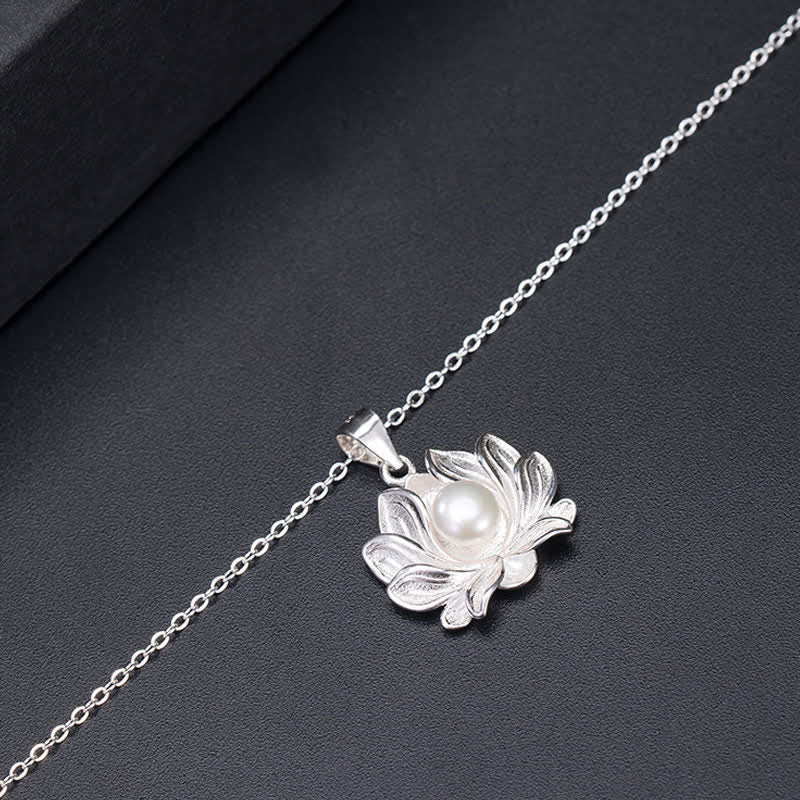 925 Sterling Silver Lotus Flower Pearl Wealth Necklace Pendant
