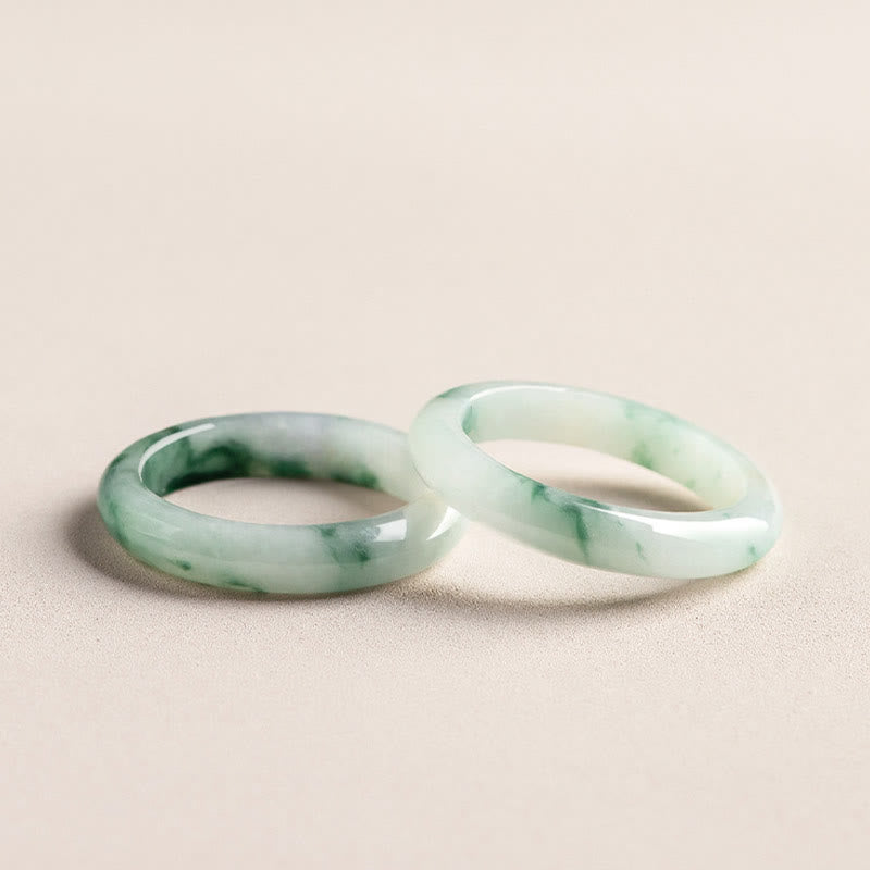 Hand-Polished Natural Green Jade Minimalist Solid Stone Band Ring