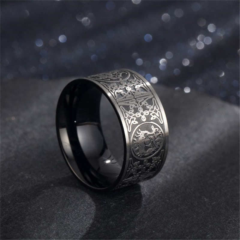 Four Guardian Beast Dragon White Tiger Suzaku Basalt Carved Success Luck Ring