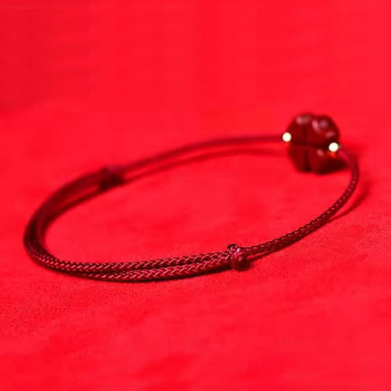 Handmade Cinnabar Four Leaf Clover Charm Red String Bracelet Anklet