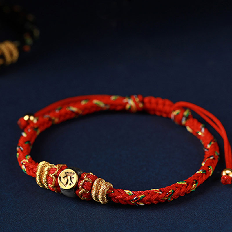Hand-Braided Red String Sterling Silver Zodiac Guardian Buddha Bracelet