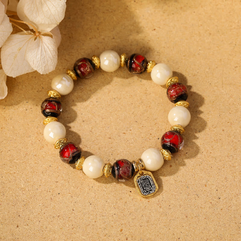 Tibetan Zakiram Goddess of Wealth Charm Liuli Glass Incense Ash Porcelain Bead Protection Bracelet