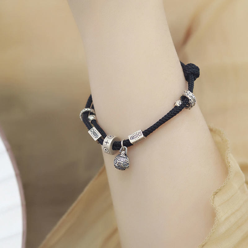 925 Sterling Silver Gold Swallowing Beast Koi Fish Wealth Handcrafted Braided Bracelet