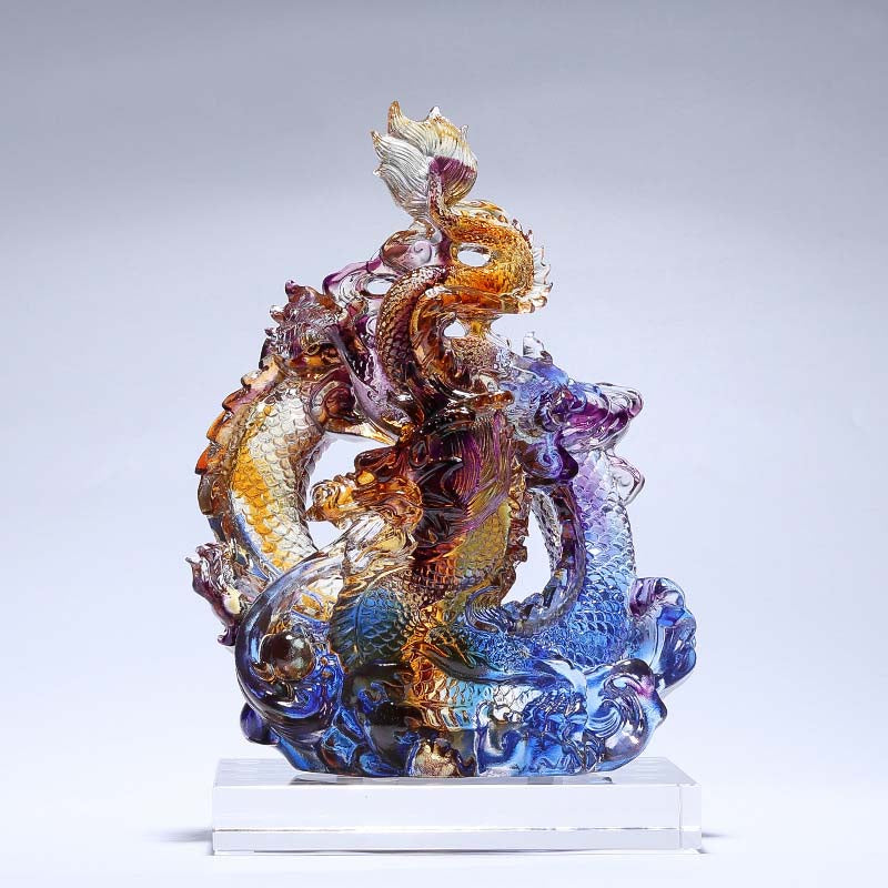 Year of the Dragon Handmade Liuli Crystal Art Piece Protection Home Office Decoration With Base