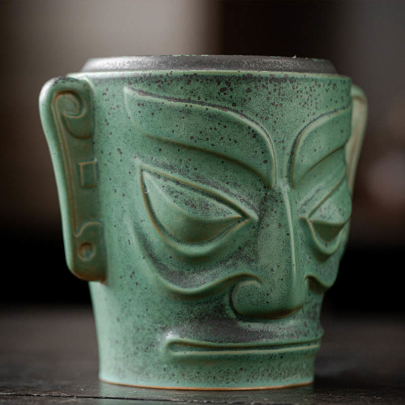 Ancient Sanxingdui Mask Ceramic Incense Burner - 13.8cm x 7.8cm