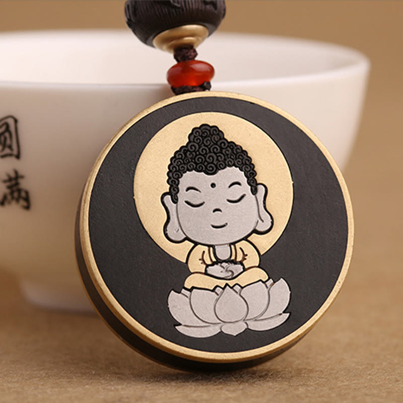 Ebony Wood Rosewood Buddha Avalokitesvara Om Mani Padme Hum Balance Car Key Chain Decoration