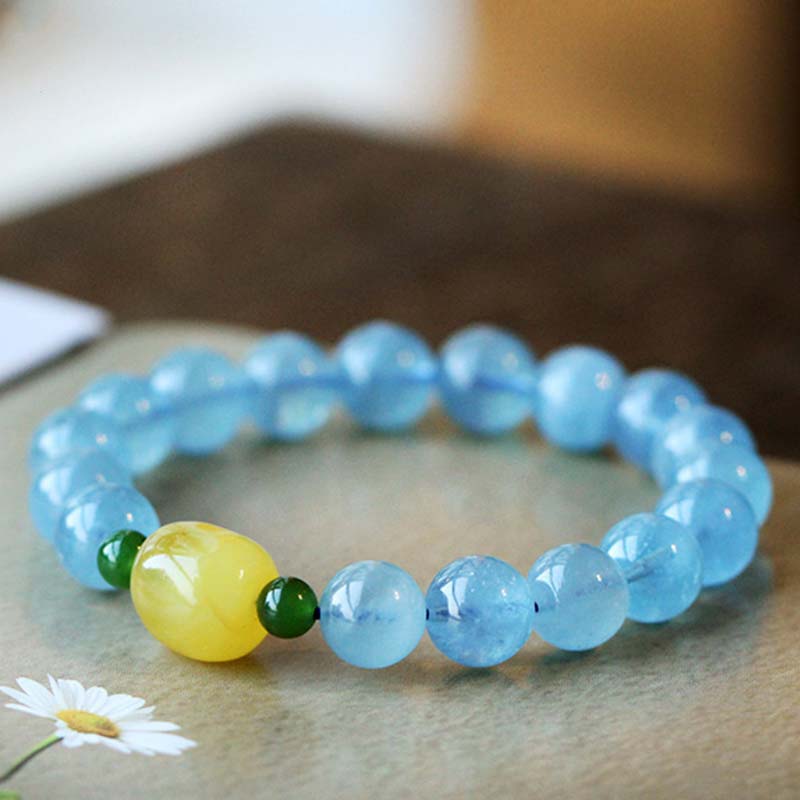 Natural Aquamarine and Amber Beaded Serenity Bracelet