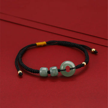 2Pcs Green Aventurine White Jade Peace Buckle Luck Braided Couple Bracelet