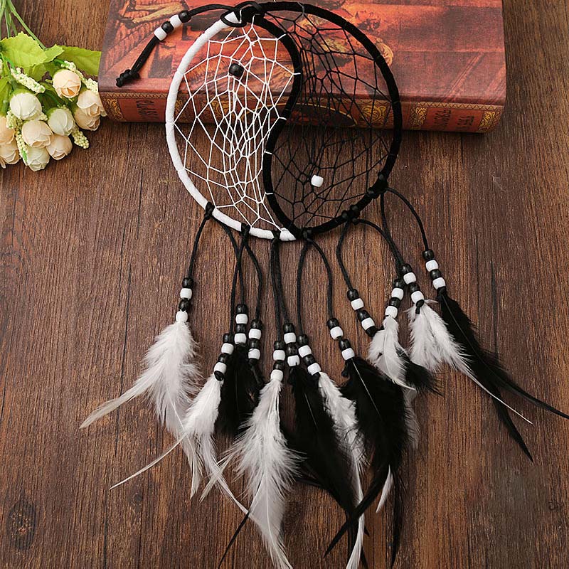 Yin Yang Dream Catcher Circular Net with Feathers Balance Decoration