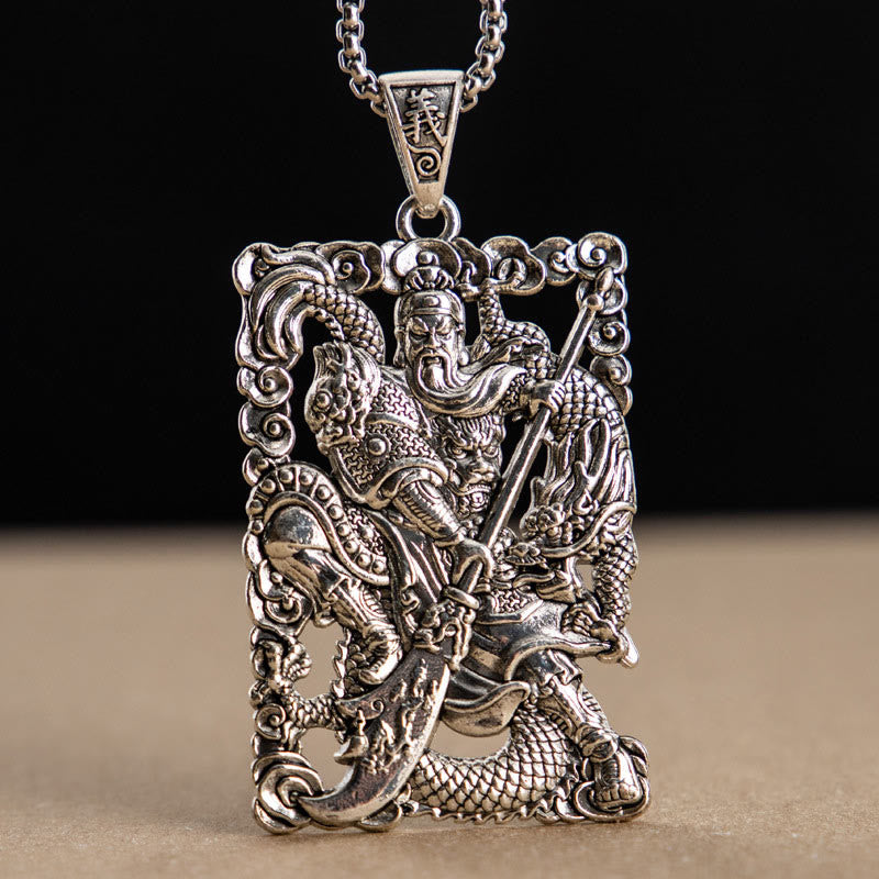 Guan Gong Dragon Auspicious Clouds Wealth Necklace Pendant