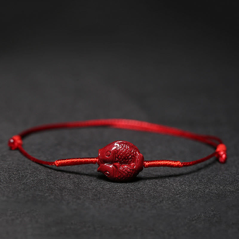 Handmade Cinnabar Braided Red String Bracelet with Carved Symbolic Charms
