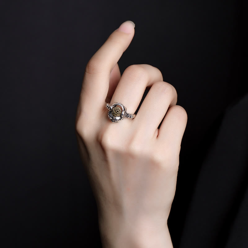 Adjustable 925 Sterling Silver Pixiu Chinese Coin Statement Ring