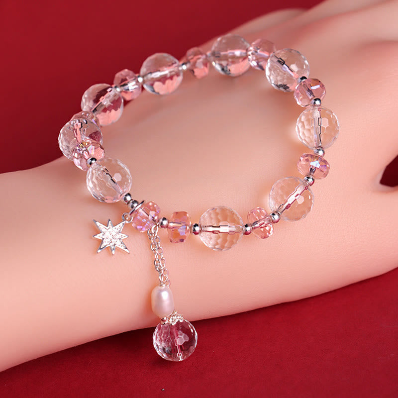 White Crystal Pink Crystal Protection Star Charm Bracelet