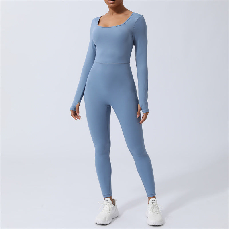 Women Long Sleeve Backless Jumpsuit Sports Fitness Yoga Bodysuit