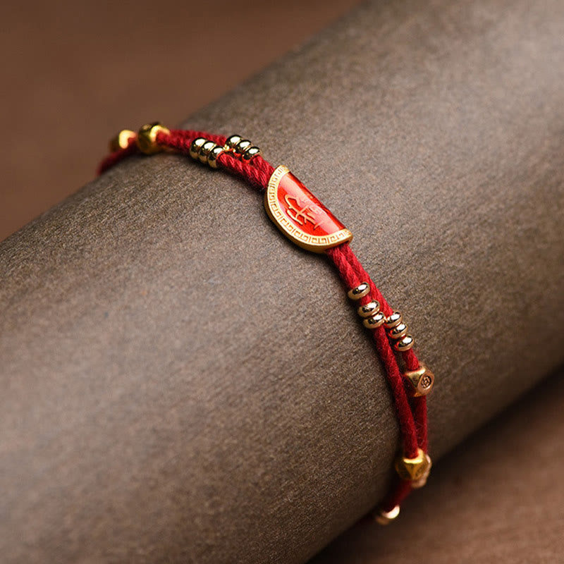 Handmade Braided Red String Bracelet with Cinnabar Dumpling Beads & Endless Knot