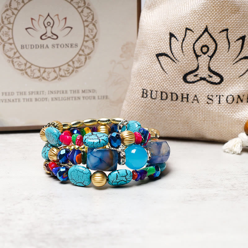 Multilayer Irregular Turquoise & Natural Agate Bead Wrap Bracelet