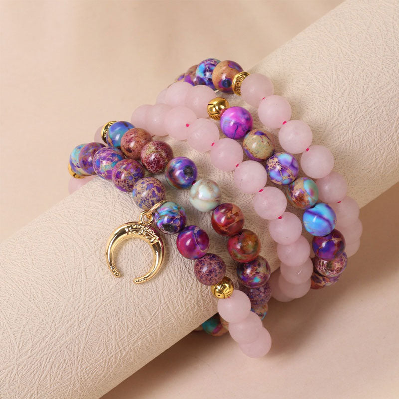 108 Beads Miano Real Pink Crystal Mala Healing Bracelet
