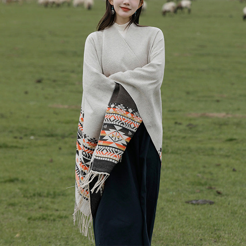 Tibetan Shawl Colorful Geometry Winter Cozy Travel Scarf Wrap