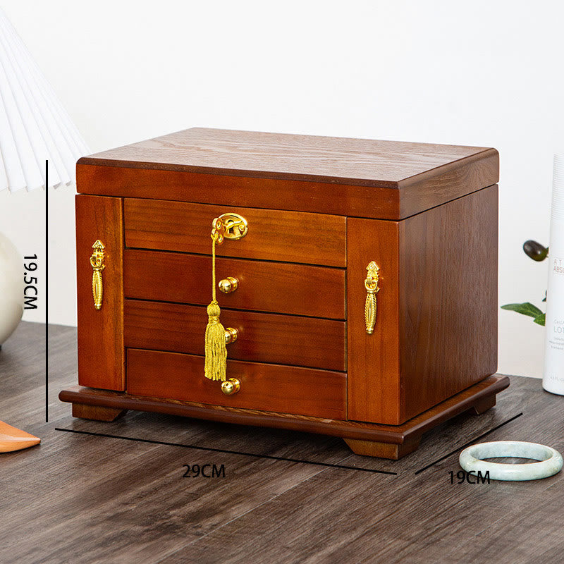 Vintage Large Capacity Wooden Jewelry Box Jewelry Storage Box With Mirror