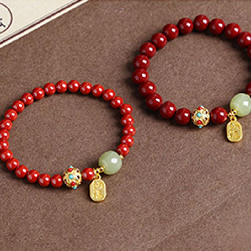 Cinnabar Green Aventurine Fortune Protection Charm Bracelet