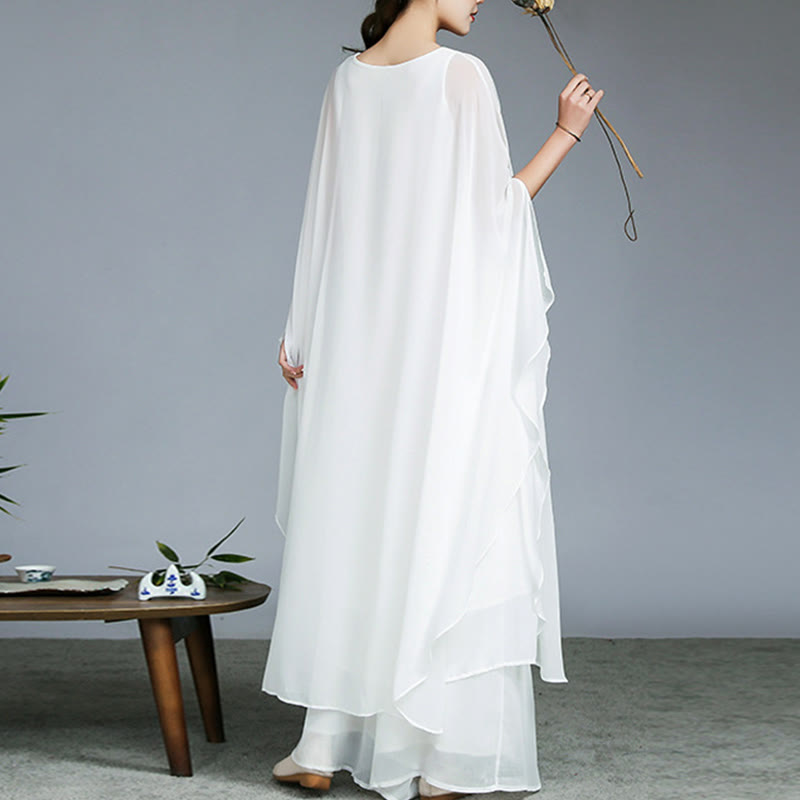 Lightweight Chiffon Flowing Midi Dress and Wide-Leg Meditation Set