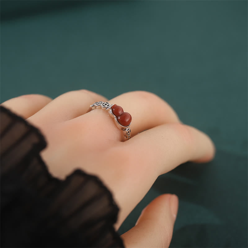 925 Sterling Silver Red Agate Gourd Copper Coin Self-acceptance Ring