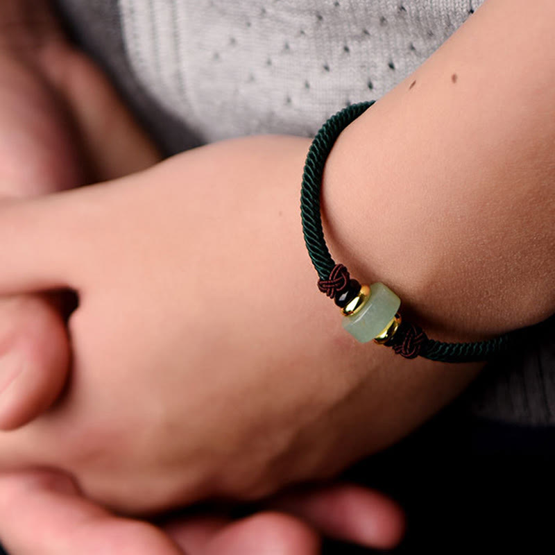 Handmade Tibetan Green Aventurine & Red Agate 14k Gold Red String Braided Bracelet