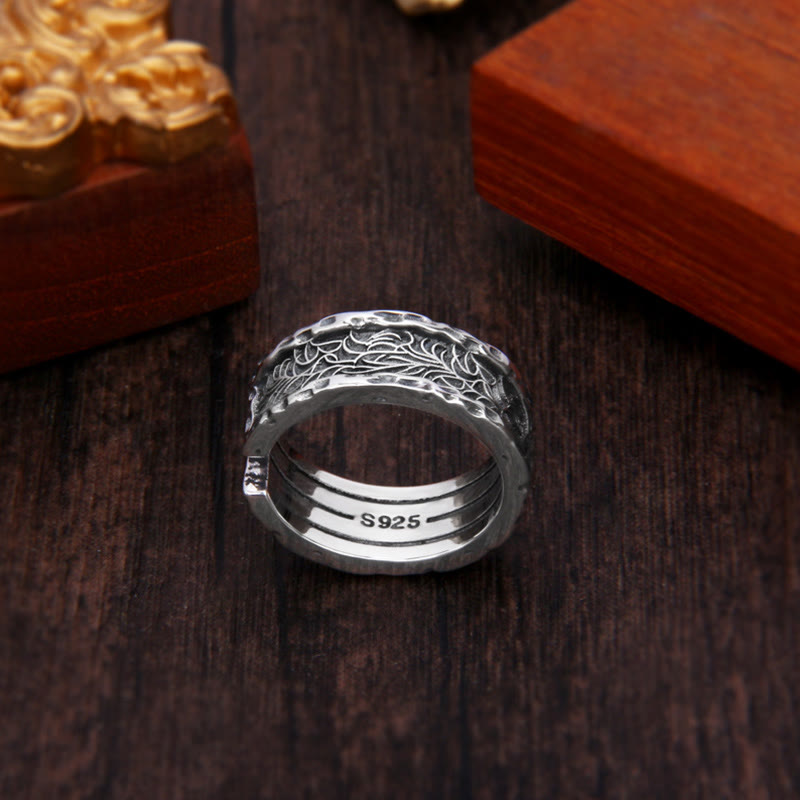 Retro 925 Sterling Silver Tang Dynasty Flower Adjustable Ring