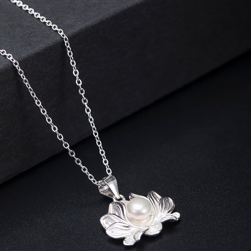 925 Sterling Silver Lotus Flower Pearl Wealth Necklace Pendant
