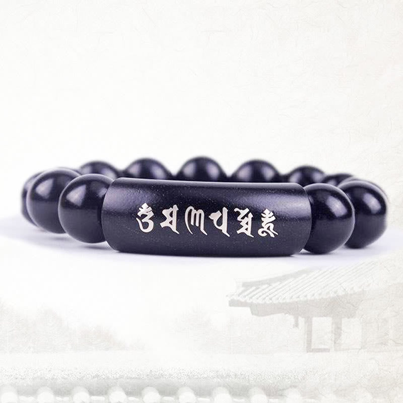 999 Fine Silver & Ebony Wood Om Mani Padme Hum Mantra Beaded Bracelet