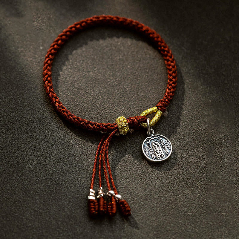 Handmade 925 Sterling Silver Five Directions Gods of Wealth Luck Protection String Braid Bracelet