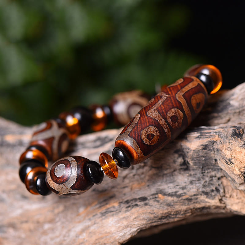 Tibetan Retro Natural Nine-Eye Dzi Bead Blessings Bracelet